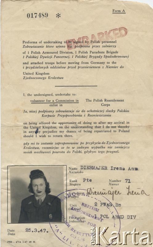 Dokument z kolekcji Ireny Kaniak / Documento de la colección de Irena Kaniak