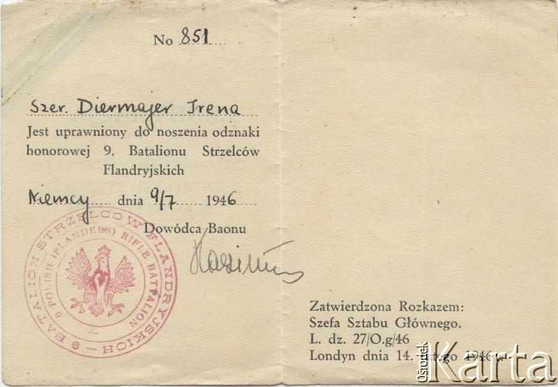Dokument z kolekcji Ireny Kaniak / Documento de la colección de Irena Kaniak