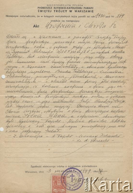 Dokument z kolekcji Ireny Kaniak / Documento de la colección de Irena Kaniak