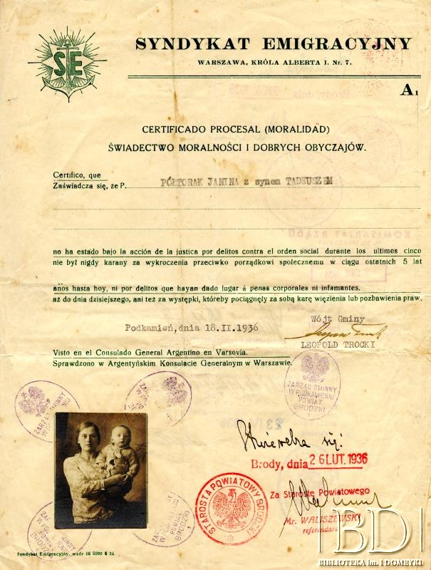 Dokument z kolekcji Janiny Półtorak / Documento de la colección de Janina Półtorak