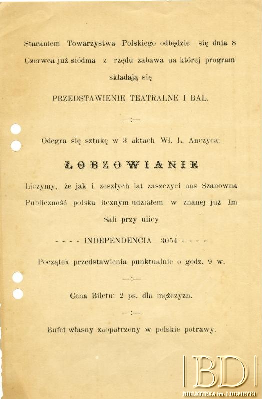 Dokument z kolekcji Towarzystwo Wolna Polska /  Documento de la colección de la Asociación Polonia Libre