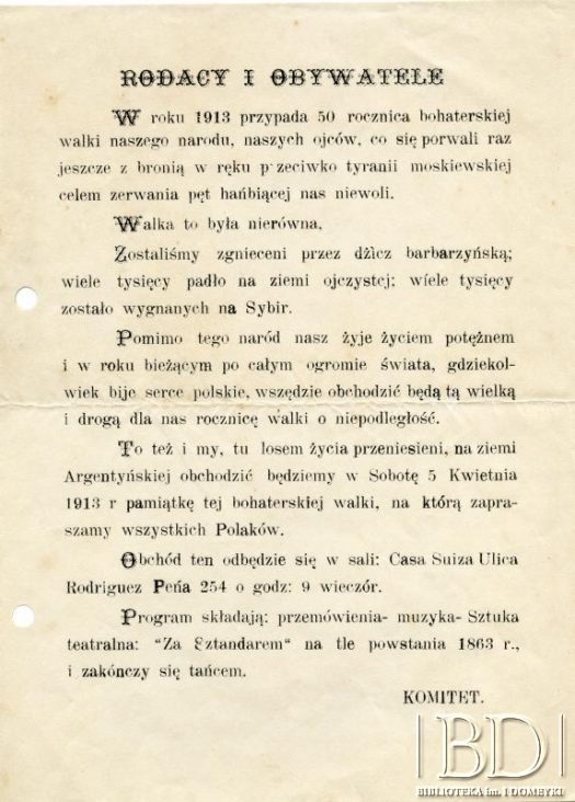Dokument z kolekcji Towarzystwo Wolna Polska /  Documento de la colección de la Asociación Polonia Libre