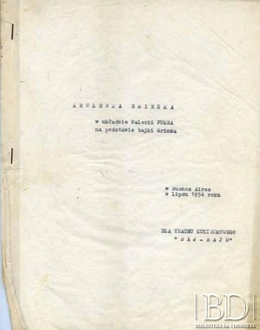 Dokument ze zbiorów Teatru Kukiełkowego Baj-Baju / Documento de la colección del Teatro de Títeres Baj-Baju