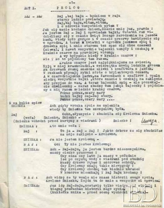 Dokument ze zbiorów Teatru Kukiełkowego Baj-Baju / Documento de la colección del Teatro de Títeres Baj-Baju