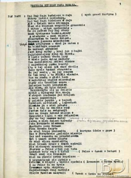 Dokument ze zbiorów Teatru Kukiełkowego Baj-Baju / Documento de la colección del Teatro de Títeres Baj-Baju