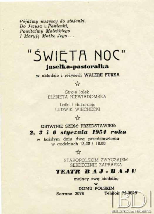 Dokument ze zbiorów Teatru Kukiełkowego Baj-Baju / Documento de la colección del Teatro de Títeres Baj-Baju