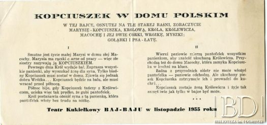 Dokument ze zbiorów Teatru Kukiełkowego Baj-Baju / Documento de la colección del Teatro de Títeres Baj-Baju
