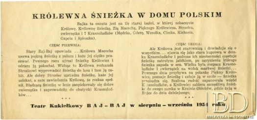 Dokument ze zbiorów Teatru Kukiełkowego Baj-Baju / Documento de la colección del Teatro de Títeres Baj-Baju