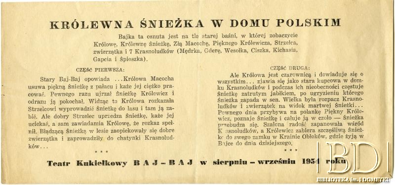 Dokument ze zbiorów Teatru Kukiełkowego Baj-Baju / Documento de la colección del Teatro de Títeres Baj-Baju