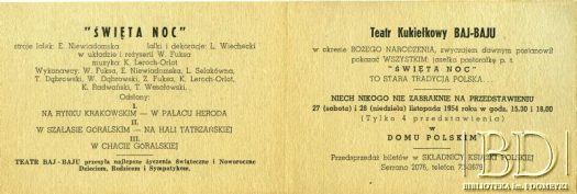 Dokument ze zbiorów Teatru Kukiełkowego Baj-Baju / Documento de la colección del Teatro de Títeres Baj-Baju