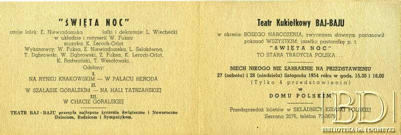 Dokument ze zbiorów Teatru Kukiełkowego Baj-Baju / Documento de la colección del Teatro de Títeres Baj-Baju