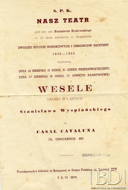 Dokument ze zbiorów Naszego Teatru / Documento de la colección de Nuestro Teatro