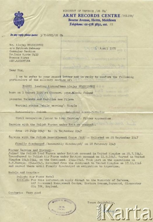 Dokument ze zbiorów Archiwum Ojców Franciszkanów w Polskiej Misji Katolickiej w Martin Coronado / Documento del Archivo de los Padres Franciscanos en la Misión Católica Polaca en Martin Coronado.