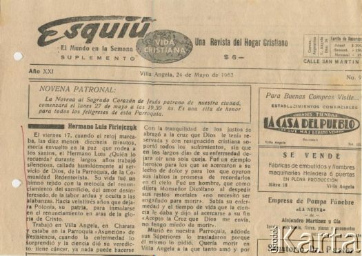 Dokument ze zbiorów Centralnego Archiwum Historycznego Redemptorystów w Wiceprowincji Resistencia / Documento de la colección del Archivo Central Histórico de Redentoristas en la Viceprovincia de Resistencia.